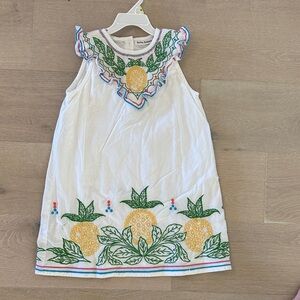 Roller Rabbit White Dress with Yellow and Green Embroidery